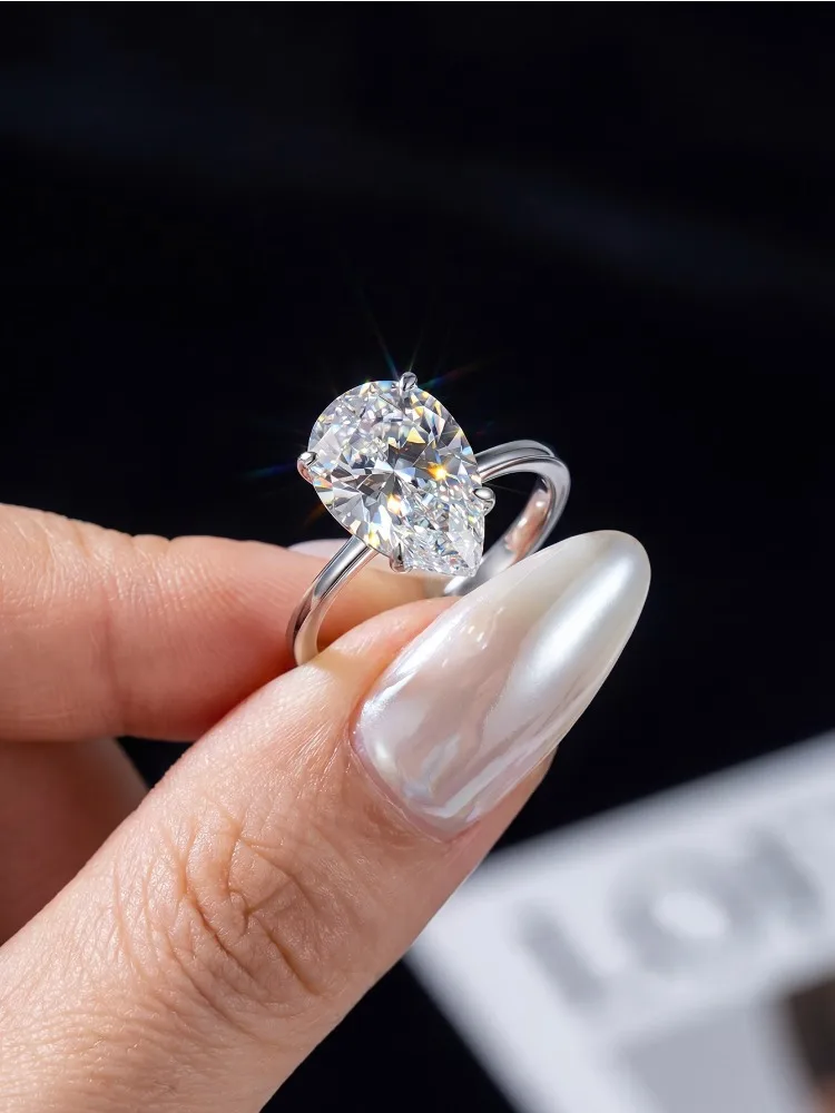 Luxuriöser 1CT zertifizierter Moissanit-Diamant Luxus-Wassertropfen-Verlobungsring für Damen Hochzeits-Schmuck von hoher Qualität – Detail 3
