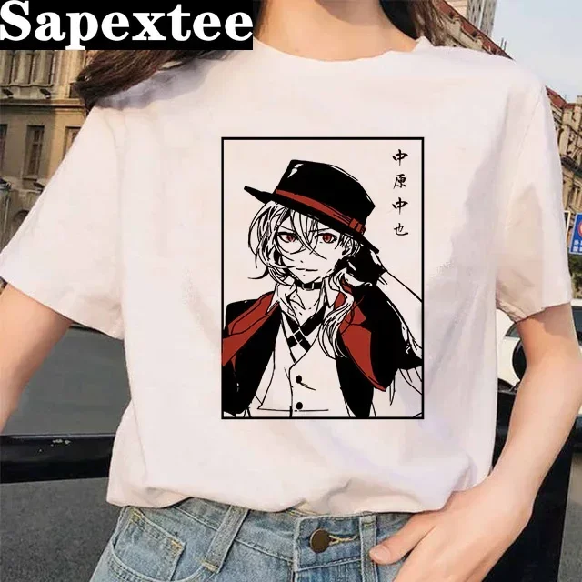 Bungou Stray Dogs Anime Funny Print Harajuku Top Women T-shirt Casual ladies basic O-collar Short Sleeved T-shirt Girl,Drop Ship