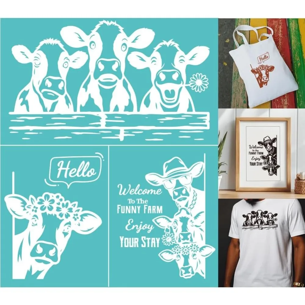 2 Sheets Silkscreen Stencil Fun Bull Printing Stencils Templates Reusable Self-Adhesive Silk Screen for Craft Decor 8.7x11 Inch
