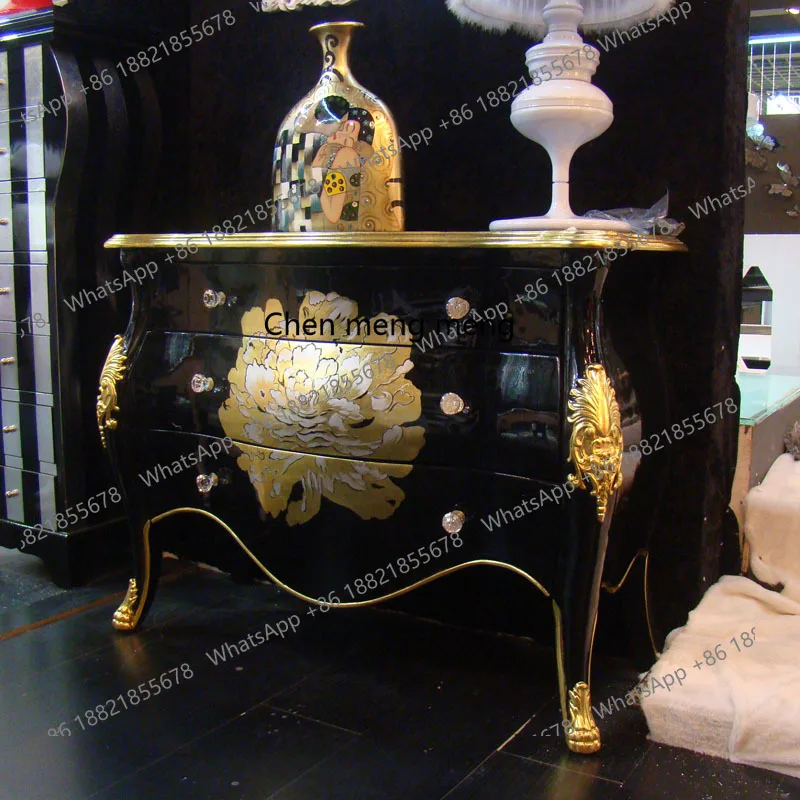 

Light luxury European gold high-end luxury solid wood entrance corridor foyer decorative TV cabinet