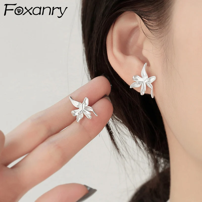 Foxanry Scrub Flower Stud Earrings For Women Girl Creative Design Simple Elegant Sweet Prevent Allergy Wedding Bride Jewelry Gif