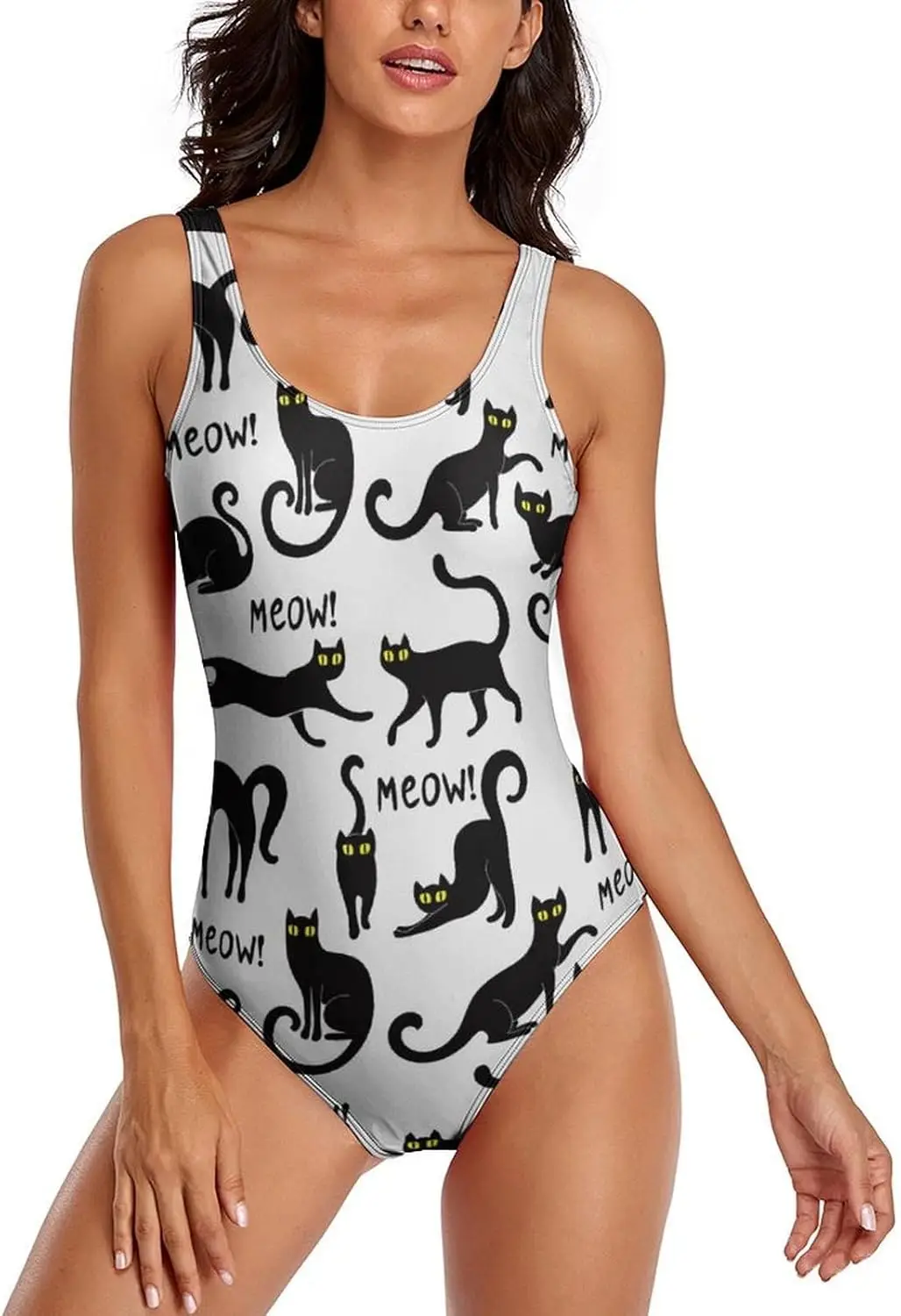 

Luxy Trio Black Fun Cat Women's One Piece Swimsuits Athletic Training Swimwear Bathing Suits