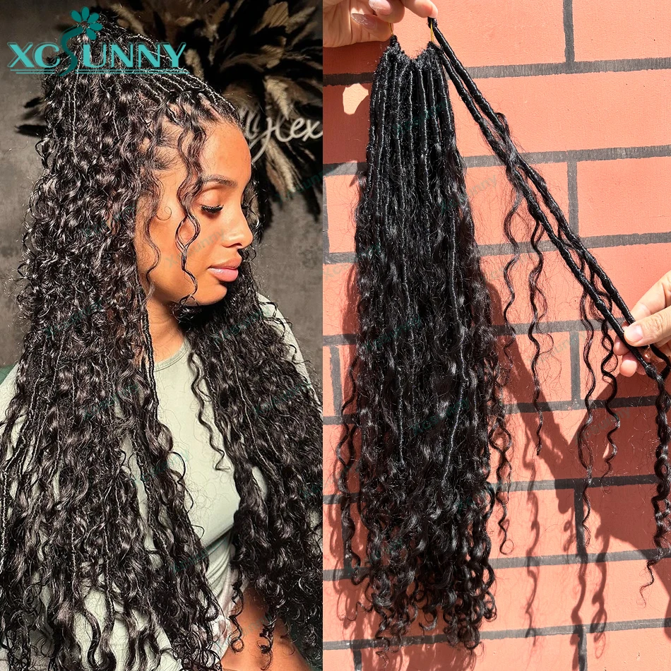 Crochet Boho Locs With Human Hair Curls Pre Looped Crochet Human Hair Curly Ends Extensions For Black Women Synthetic Locs