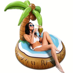 1pc, Giant Inflatable Palm Tree Pool Float, Diameter Adult-Sized Swimming Ring, Humorous Coconut Tree River Tube, Pool Party