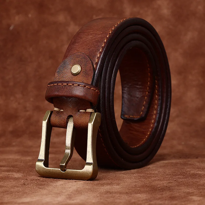 Wide 3.8CM thick 6MM Pure Cowhide High Quality Genuine Leather Belts for Men Brand Strap Male Brass Buckle Retro Jeans Cowboy