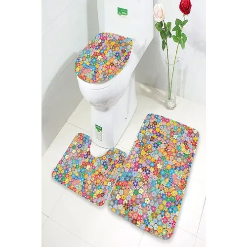 Inca Carpet Antibacterial Washable Non-Slip Dot Sole 3'lü Toilet Seat Pad (60CM x 100CM - 55CM x 60CM - 47CM x 50CM) İNKZ6031