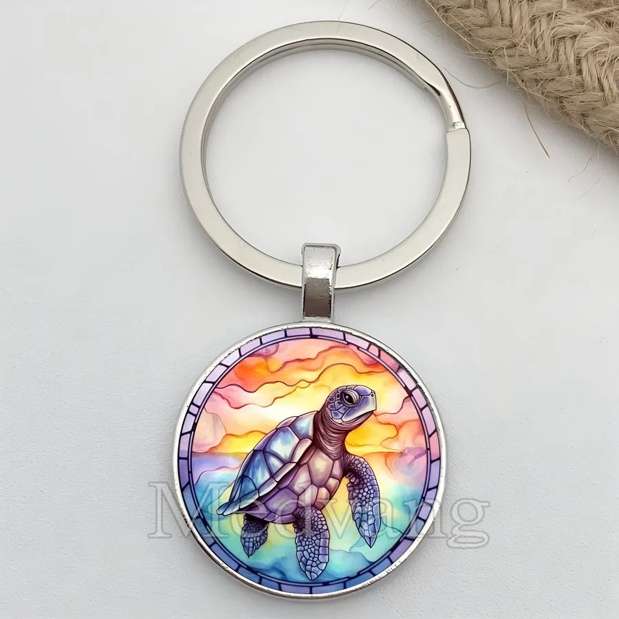 سلسلة مفاتيح رائعة على شكل سلحفاة ملونة على شكل سلحفاة بحرية صور زجاجية كيرينغ هدية للأصدقاء بالجملة من الهدايا التذكارية للحيوانات البحرية