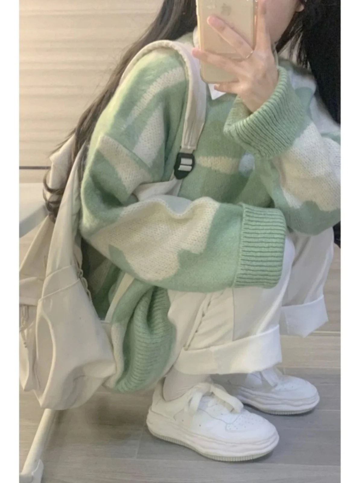 

Women's Knitted Sweater Spring Autumn 2025 Lazy Sle Small Size High End Retro Japanese Milk Fufu Loose Fit Long Sve roun...