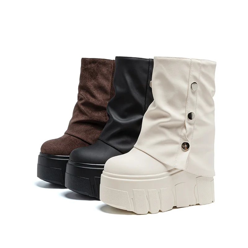 

Fujin 14cm Women Ankle Boots Microfiber Leather Waterproof Warm Fur Winter Boots for Women Booties Platform Hidden Heel Shoes