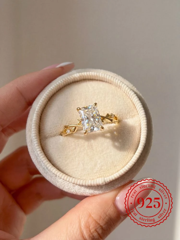 

925 Sterling Silver Exquisite Rectangle Zircon Ring for Women Engagement Party Anniversary Fashion High Quality Fine Jewelry