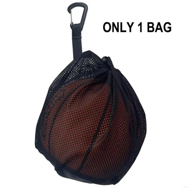 Mesh Basketball Net Bag with Zippers Pocket, Sport Drawstring Back Bag with Hanging Hook for Carrying Soccer Volleyball D5QD