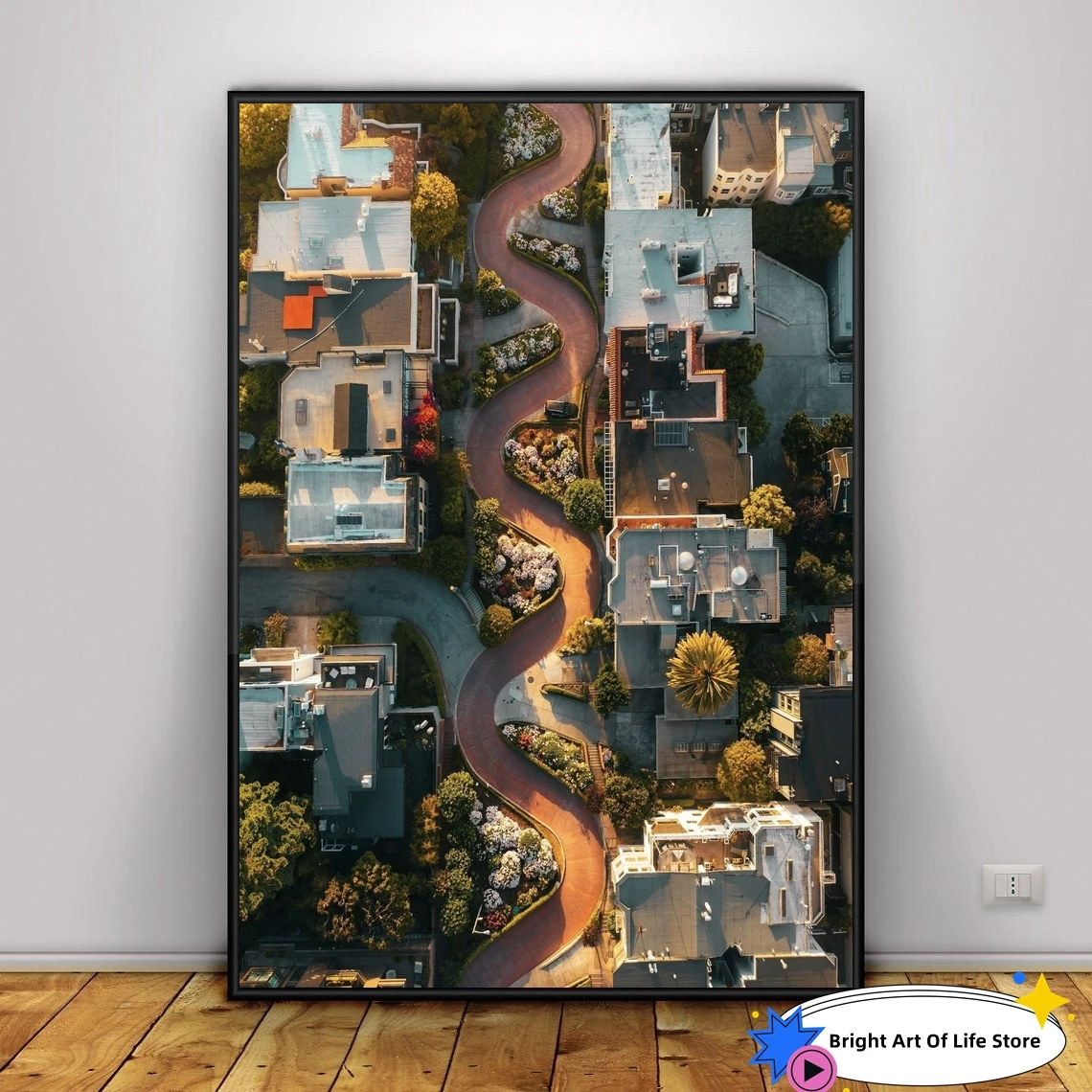 Lombard Street Print, San Francisco Wall Art Print, Aerial photography print from SF California,Canvas Poster