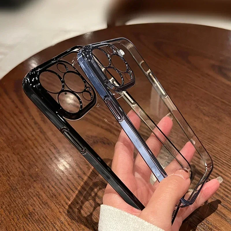 Luxury New High Quality Plating Clear Not Yellowing Case For IPhone 16 15 14 11 12 13 14 Pro Max 15 16 Plus Shockproof Cover image 6