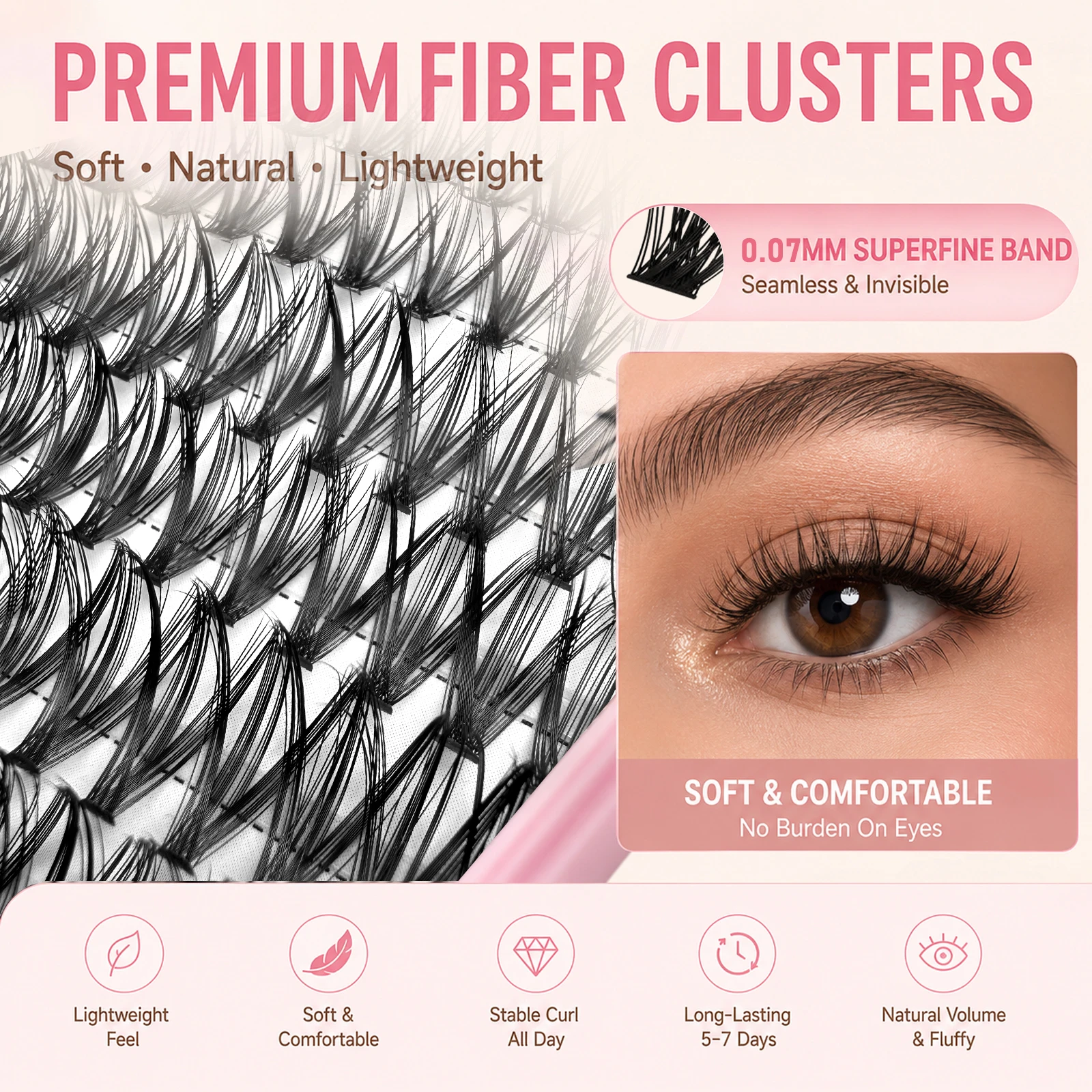 640PCS Cluster Lash Kit 30D 40D 50D Mixed 8-16mm with Bond & Seal Glue Tweezers Brushes DIY Eyelash Extension Set