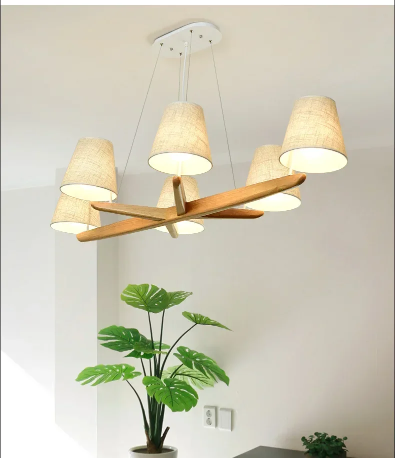 Simple three head bar restaurant study creative dining table log solid wood lamps Nordic style personalized Chandelier