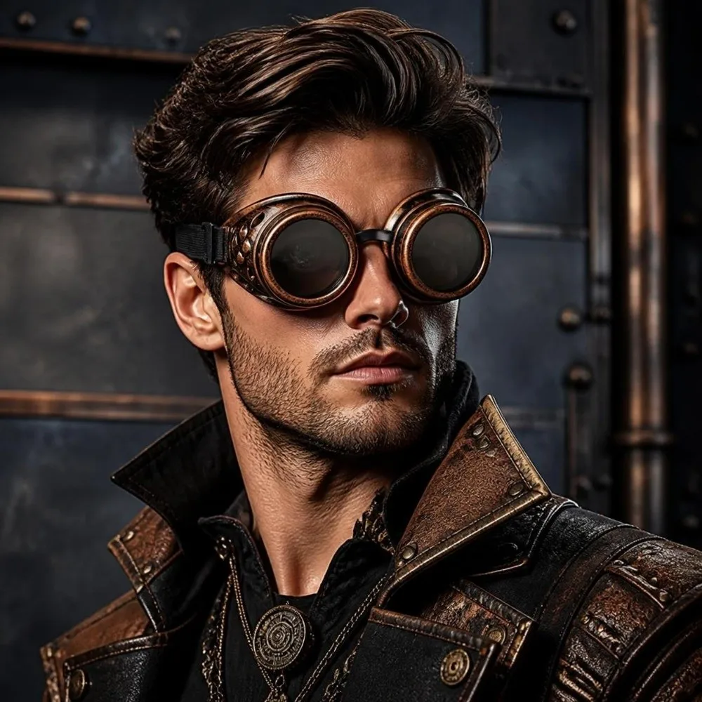 Vintage Fashion Retro Steampunk Goggles Metal Windproof Steampunk Glasses Adjustable Unisex Design Driver Goggles Cosplay