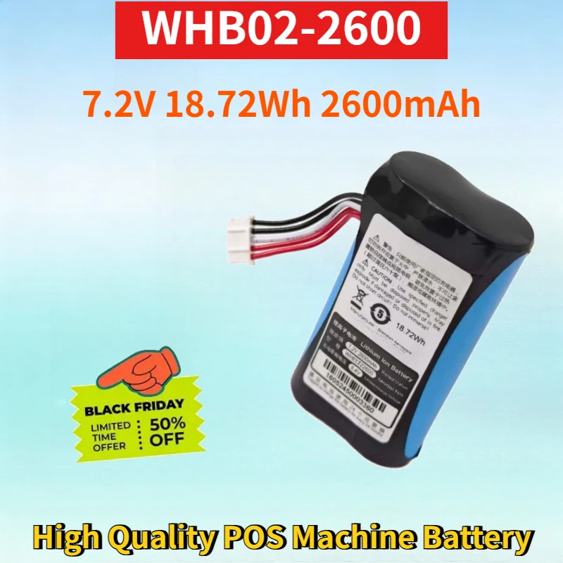 

WHB02-2600 7.2V 18.72Wh 2600mAh Rechargeable Lithium-ion Battery for WIZARPOS Q2 High Quality POS Machine Replacement Battery
