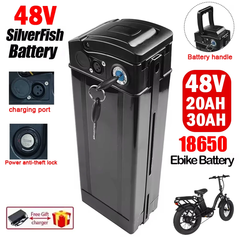 

48V Silverfish Electric Bike Battery 20Ah 30Ah Large Capacity 18650 Lithium-ion cells Built-in Bms for 250W~1000W E-Bike/Scooter
