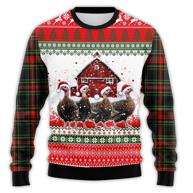 Happy Farm Ugly Christmas Sweater For Women Clothes Farm Animals Mens Pullovers Horse Sheep Cow Xmas Holiday Crewneck Sweatshirt