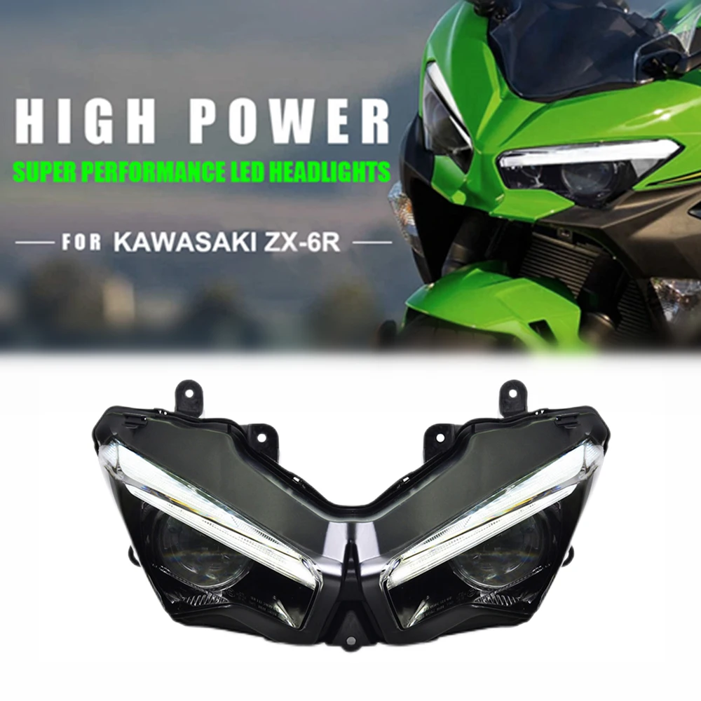 

1X Full LED Headlight Assembly For Kawasaki Ninja ZX6R ZX 6R 2019+ E-MARK Approved Motorcycle Front Headlamp Completed DRL