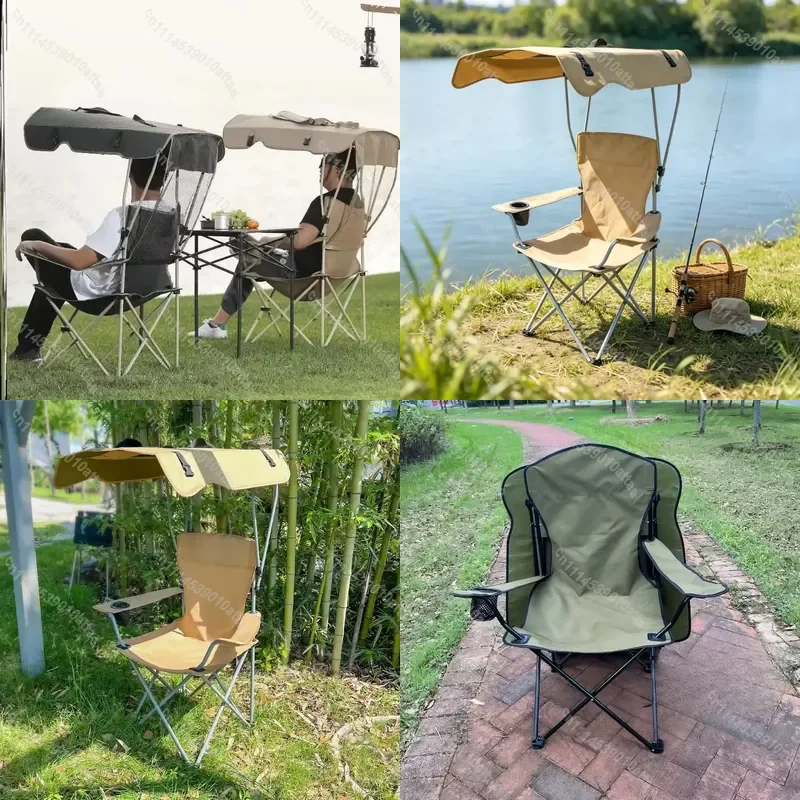 Portable Foldable Fishing Chair Lightweight Outdoor Sunshade Beach Recliner with Backrest Camping Moon Seat for Painting