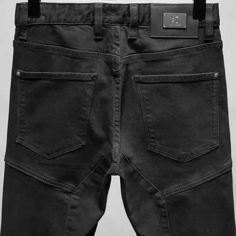 Pantalones vaqueros elásticos de alta calidad para hombre, Jeans ajustados de diseñador empalmado, estilo Hip Hop, moda urbana, color negro