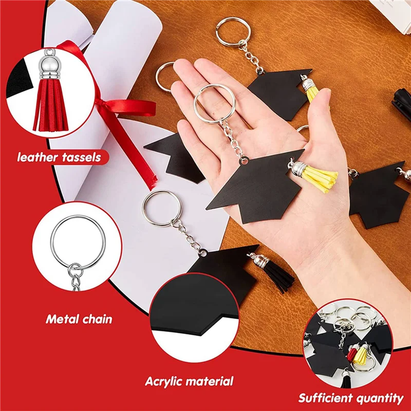 

A03F-48Pcs Graduation Cap Charm Keychain Pendants Tassels Keychain Party Favor Class Of 2023 Graduation Gifts