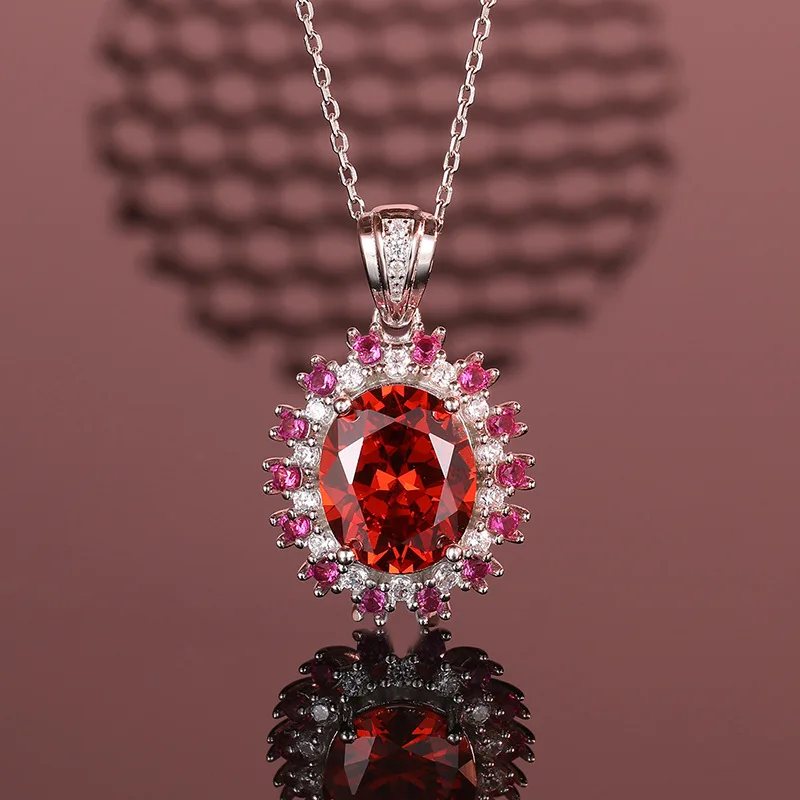 

Дизайн PT950 Платиновый искусственный культивированный драгоценный камень Имитация рубинового ожерелья Красочная серия сокровищ Полный бриллиантовый кулон