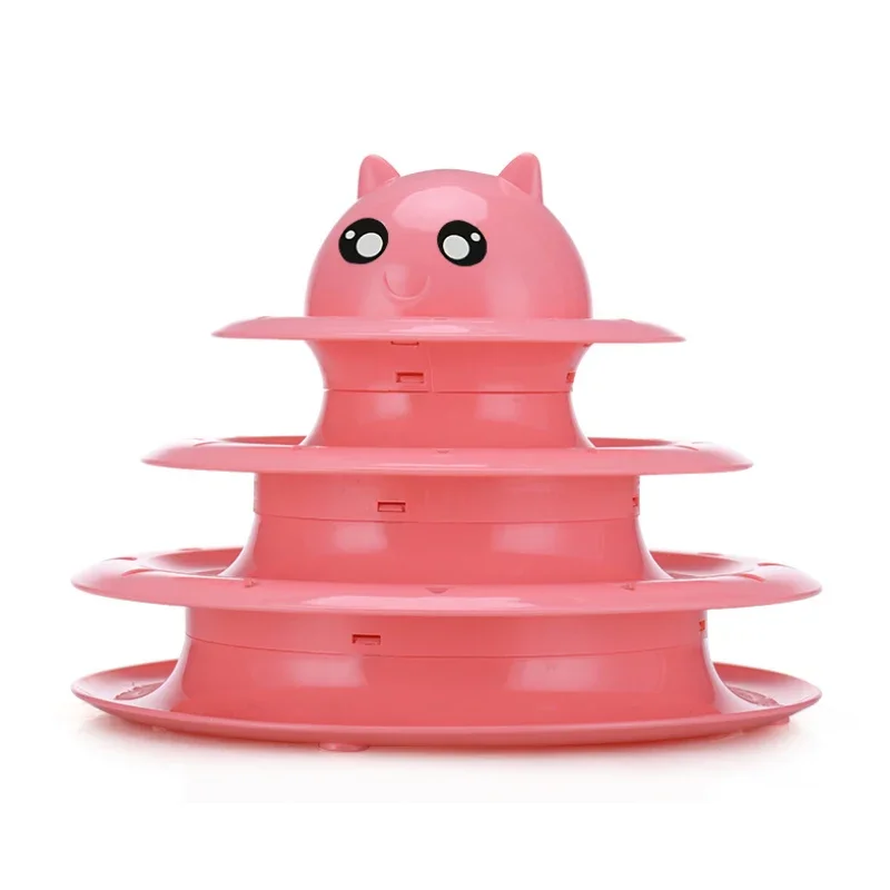 Interactive Cat Tower Toy 3 Levels Track Disc Roller Turntable for Pet Cat Play Games Kitten Teaser Puzzle Toys Ball Accessories