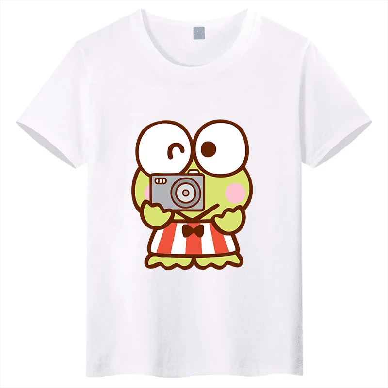 

Летняя футболка из чистого хлопка с милым мультяшным принтом лягушки с большими глазами, детская футболка с круглым вырезом, топ с короткими рукавами для родителей и детей