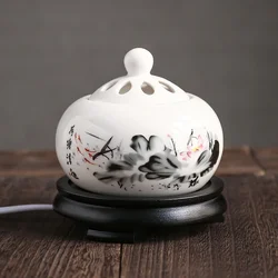220V Electronic Incense Burner Essential Oil Burners with Timing Sandalwood Stove Ceramic Aromatherapy Home Decorate