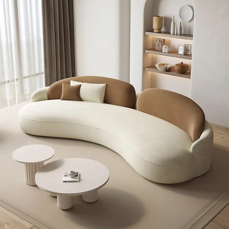 Cream Wind Curved Fabric Sofa Small Apartment Household Light Luxury Sofa Designer Modern Hotel Bed And Breakfast Sofa Chair