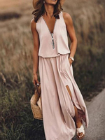 Fashion Sleeveless Tank Zipper Long Dress Women 2023 Summer Loose Casual Solid Slit Elegant Ladies Dresses For Women