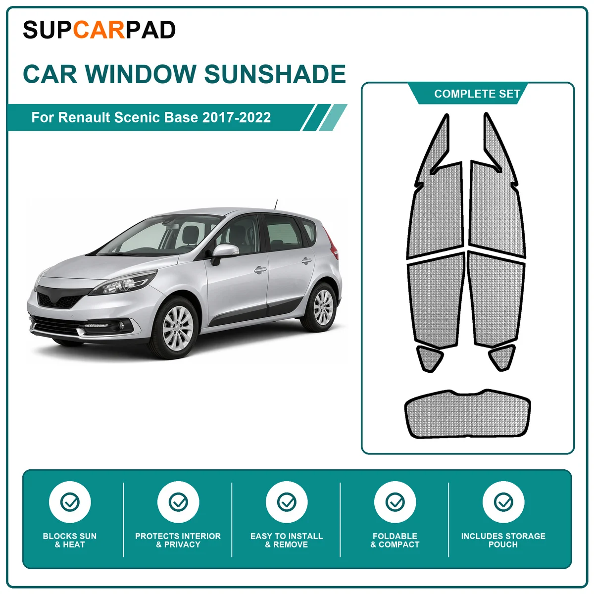 For Renault Scenic Base 2017-2022 Full Set Car Window Sunshades UV Block Privacy Heat Insulated Foldable Car Curtain