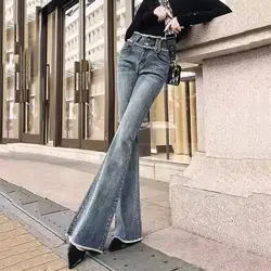 High Waist Shot Cowboy Pants for Woman Slim Fit Flared Trousers Hippie Stylish Skinny Retro Women's Flare Jeans Top Selling Cool