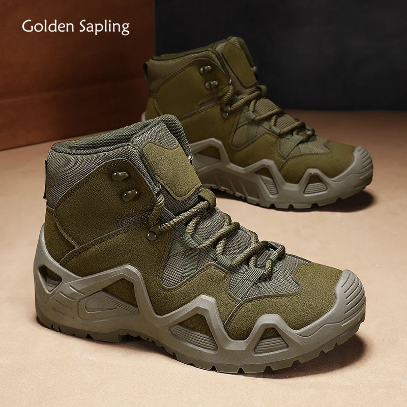 

Golden Sapling Men's High-top Casual Shoes Outdoor Sports Climbing Camping Boots Autumn Winter Anti-Slip Man Comfy Work Shoes