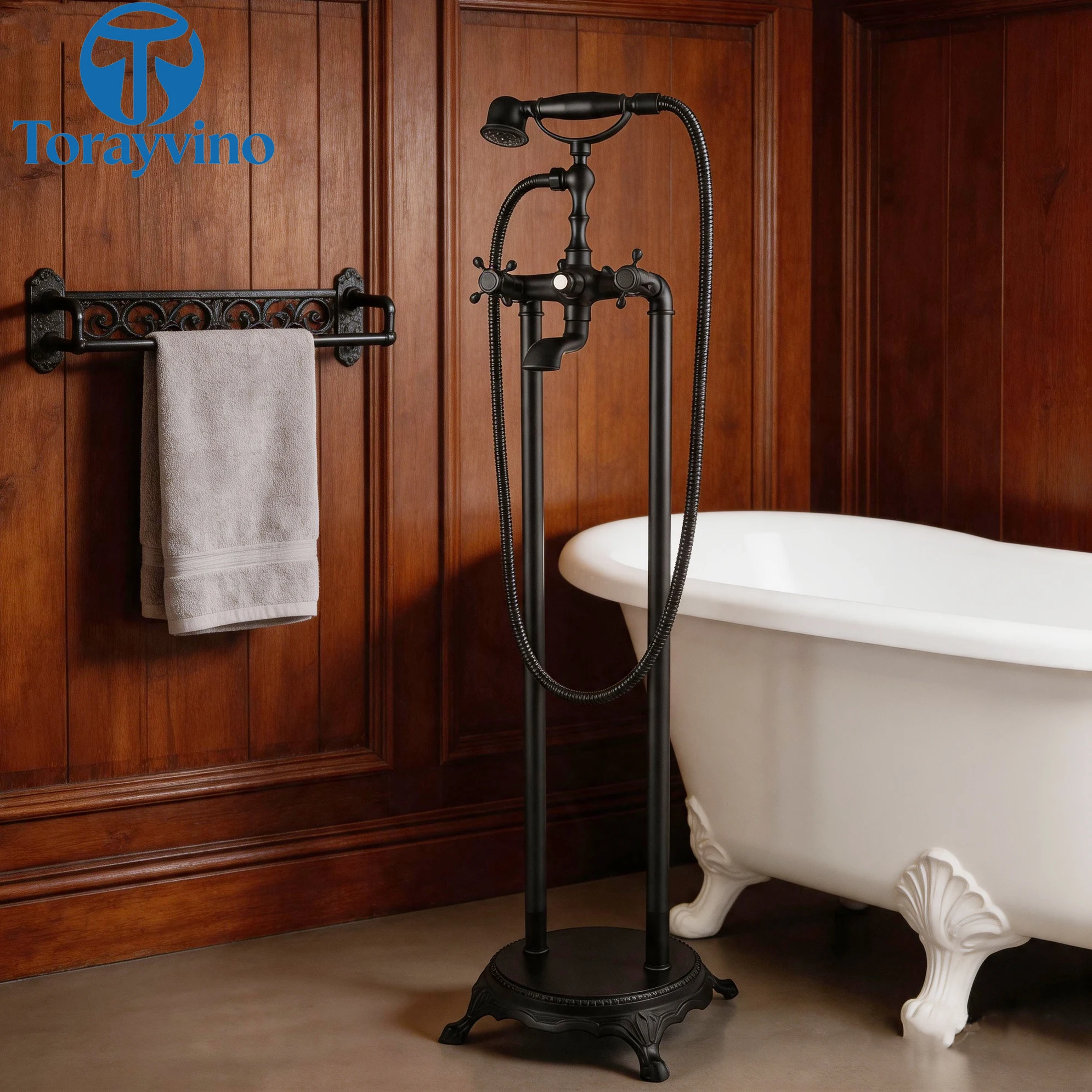 

Torayvino Antique Bathtub Shower Faucet Set Tub Filler Freestand Brushed Bathroom Shower Systerm 360 Swivel Brass Shower Faucet
