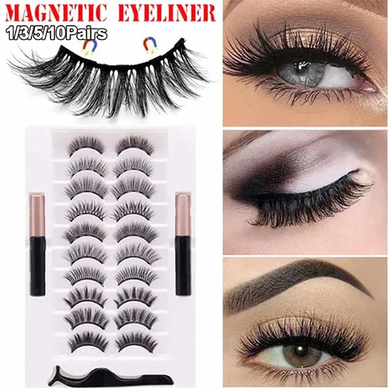 Magnetic Eyelashes Single Pair False Eyelashes Adhesive-free Eyelashes Magnetic Liquid Eyeliner Natural Lashes