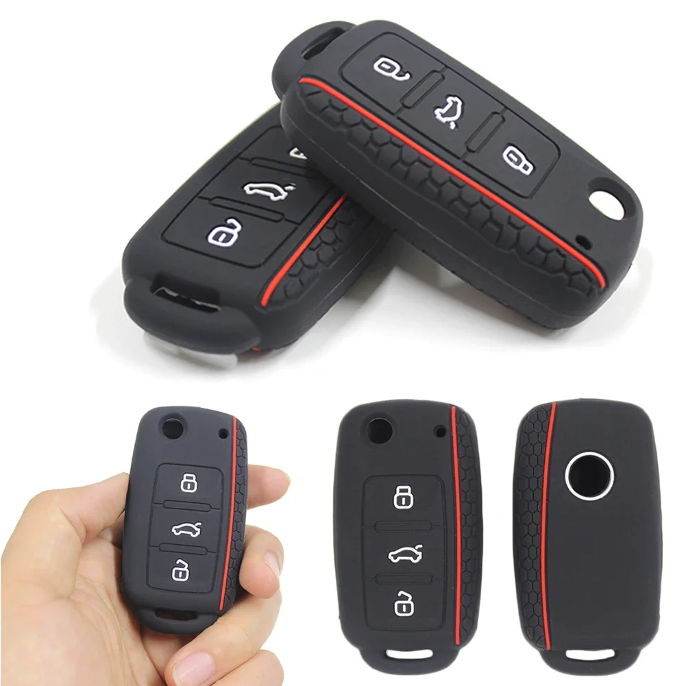 

Silicone Car Remote Key Fob 3 Buttons Car Key Cover Case Protector Remote Key Fob Case Cover for VW Polo Phaeton Skoda Seat Bora