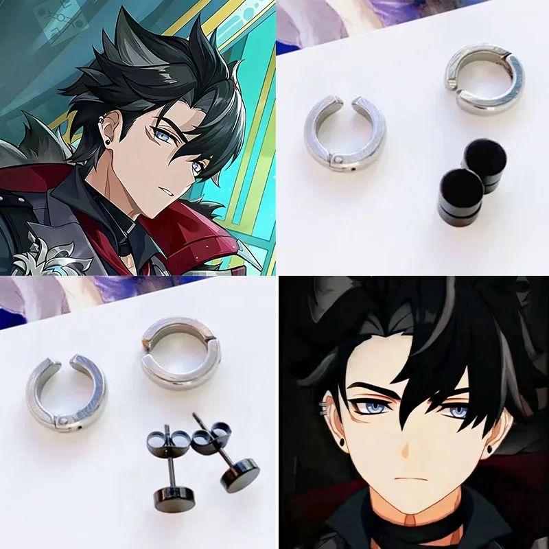 Genshin Impacto Wriothesley Cosplay Ear Clips, Unisex Brinco Punk, Aço Inoxidável, Brinco de Jogo, Duke Role Play, Novo Prop Jóias