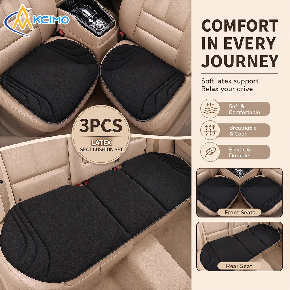 3Pcs All-Season Car Seat Pad Kit, Breathable Latex Fiber Cushions, Moisture Resistant Auto Full Seat Protective Mats