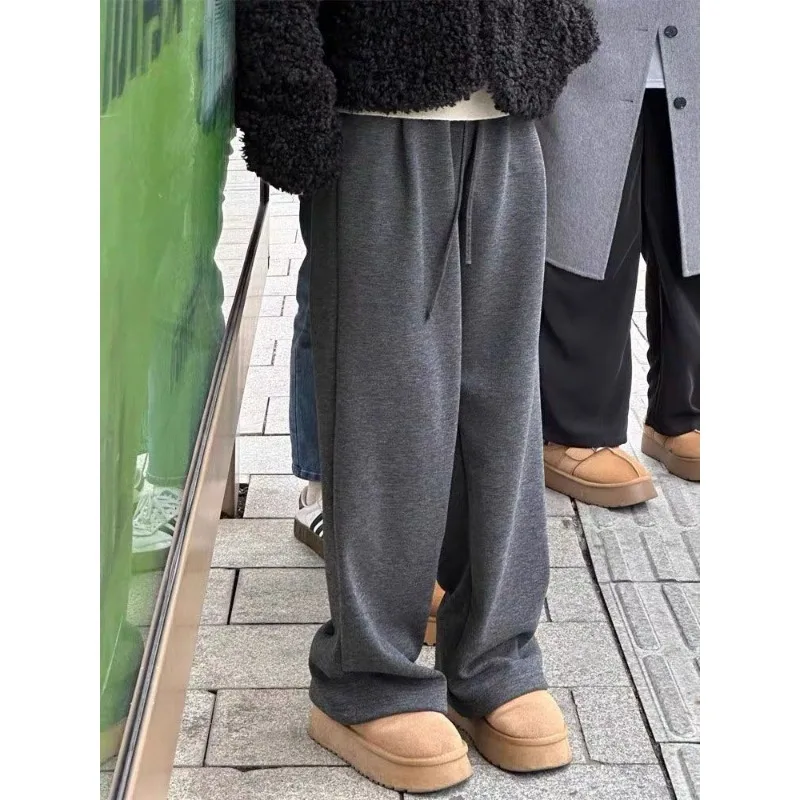 

Deeptown Baggy Casual Grey Sweatpants Woman Korean Fashion Basic Autumn Thick Wide Leg Pants High Waist Loose Warm Pantalones