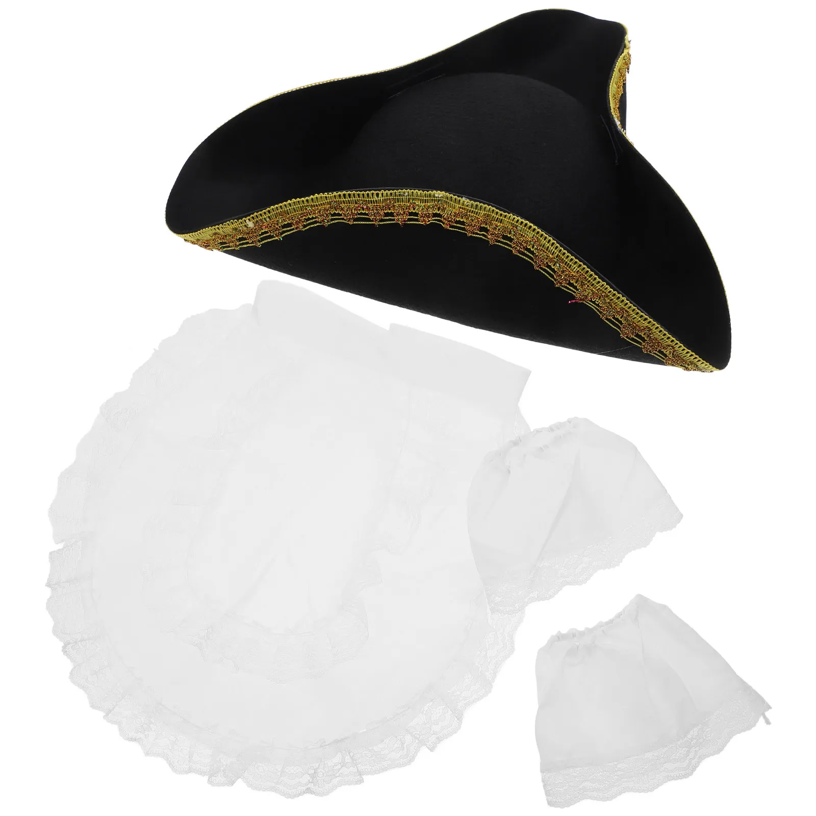 

Комплект из 1 предмета: пиратская шляпа с кружевным нагрудником и манжетами на рукава для Хэллоуина, карнавала, вечеринки, косплея, аксессуар для взрослых, унисекс