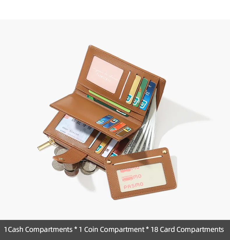 LadiesLong Wallet High-End Vintage European Style Large Capacity Foldable PU Leather Coin Card Holder Two-Fold Design