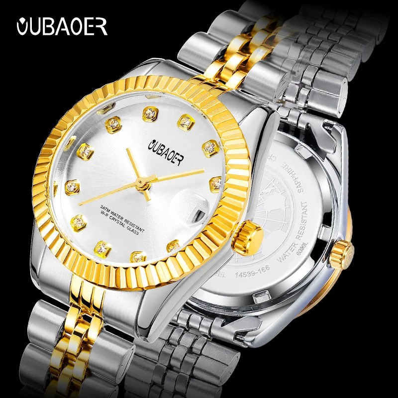 OUBAOER Chic Female Quartz Watch Heart‑beat Series Anti‑rust Metal Band Ultra‑thin Case Transparent Waterproof Daily‑wear Wrist