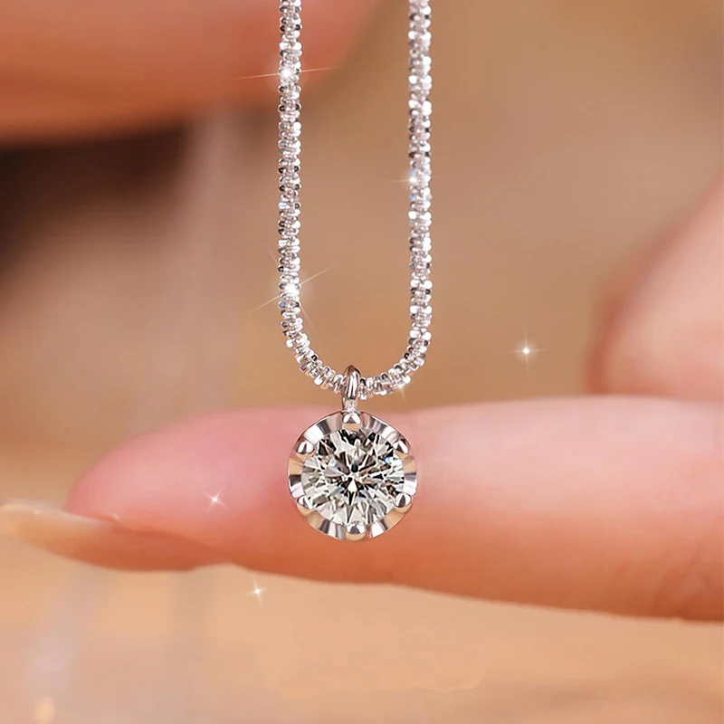 Real Moissanite Diamond 6 Prong Pendant Necklace 925 Sterling Silver Sparkling Cauliflower Chain for Women Wedding Fine Jewelry