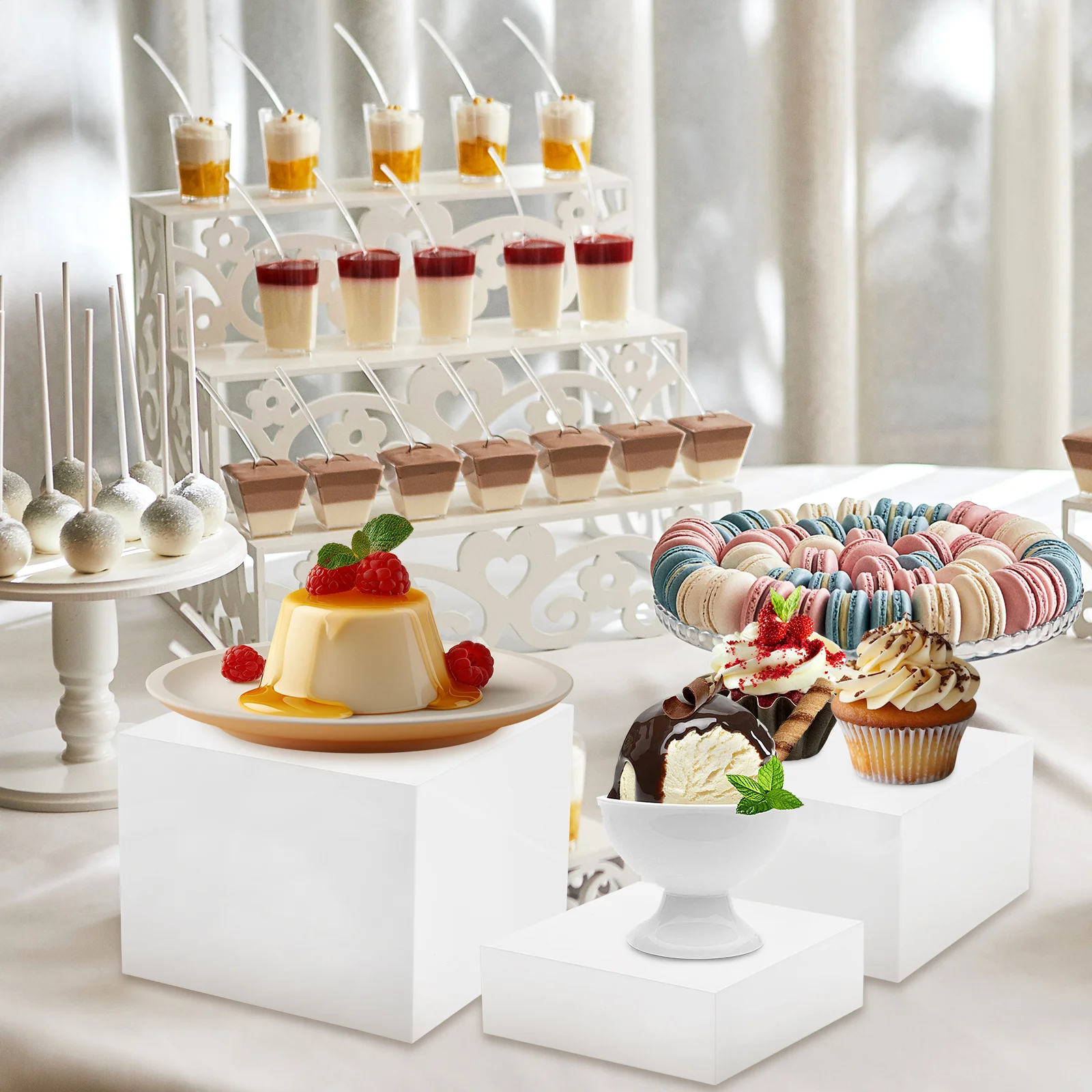 

1 set 1 Set Food Display Stands Acrylic Cube Risers For Buffet Dessert Cupcake Jewelry Perfume Organizer Party Catering Supplies
