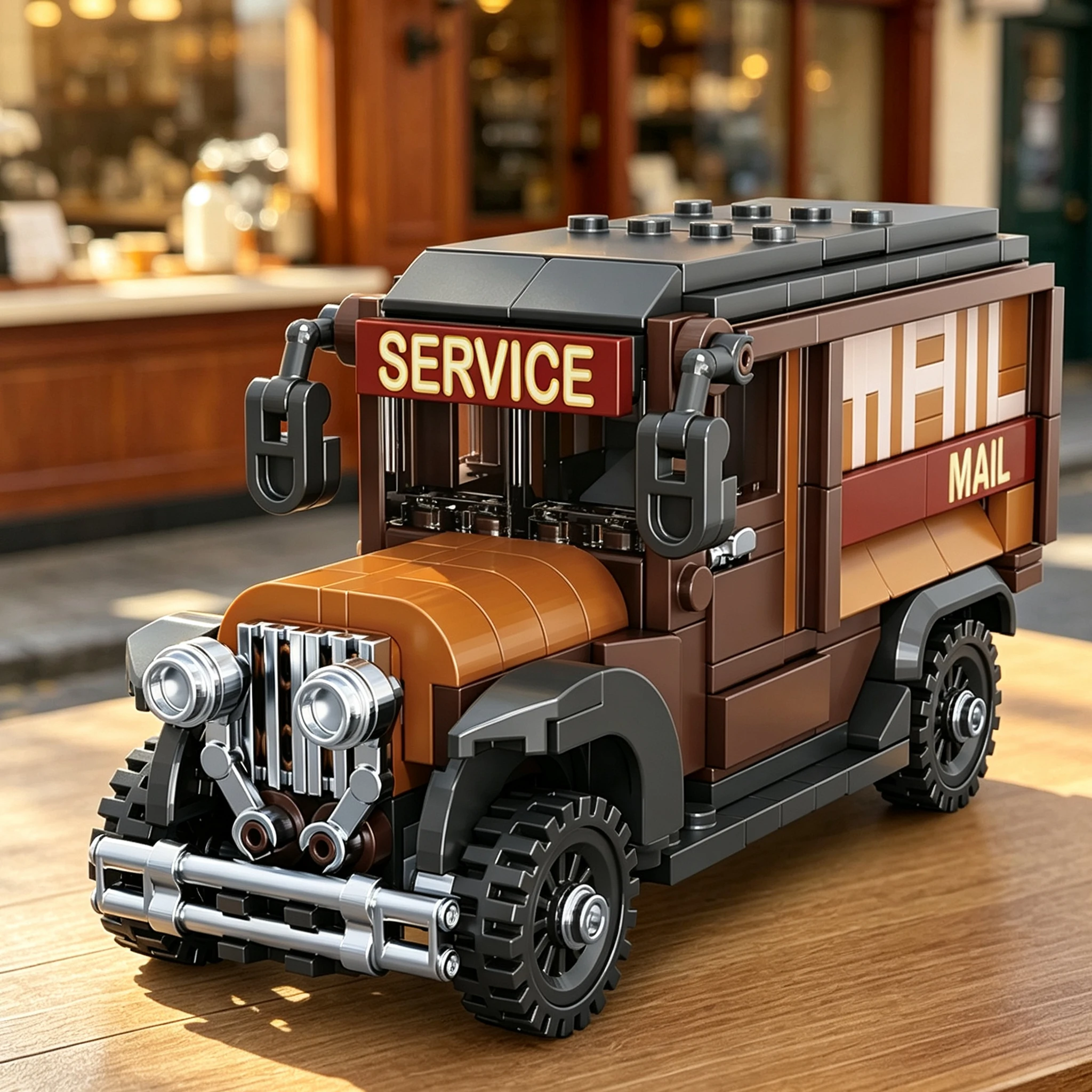 368PCS Vintage American Postal Truck Building Block Mail Truck Car Model Bricks Desktop Display Ornament DIY Toys Idea Gift