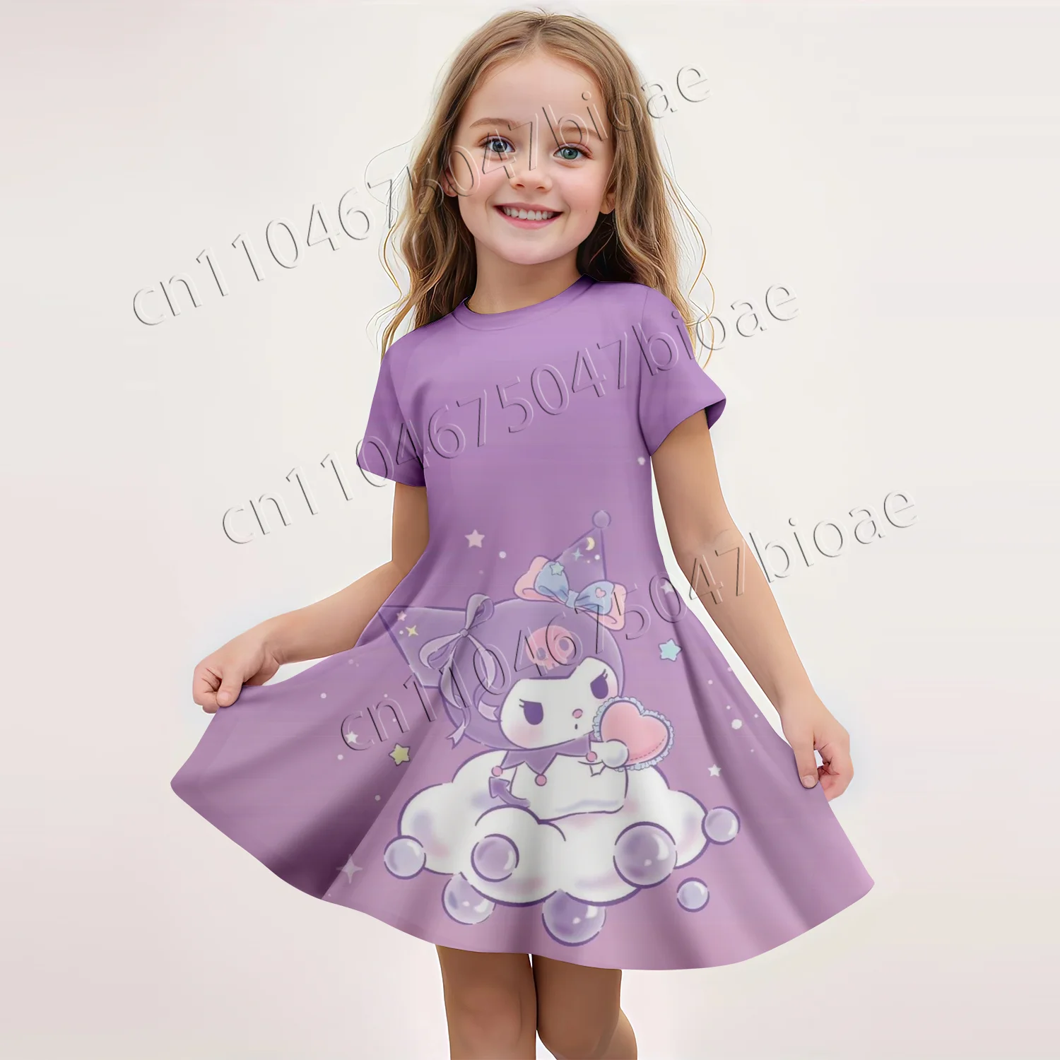 

Лето и осень 2022, новое милое платье с короткими рукавами для девочек с героями мультфильмов «Hello Kitty My Melody Kuromi»