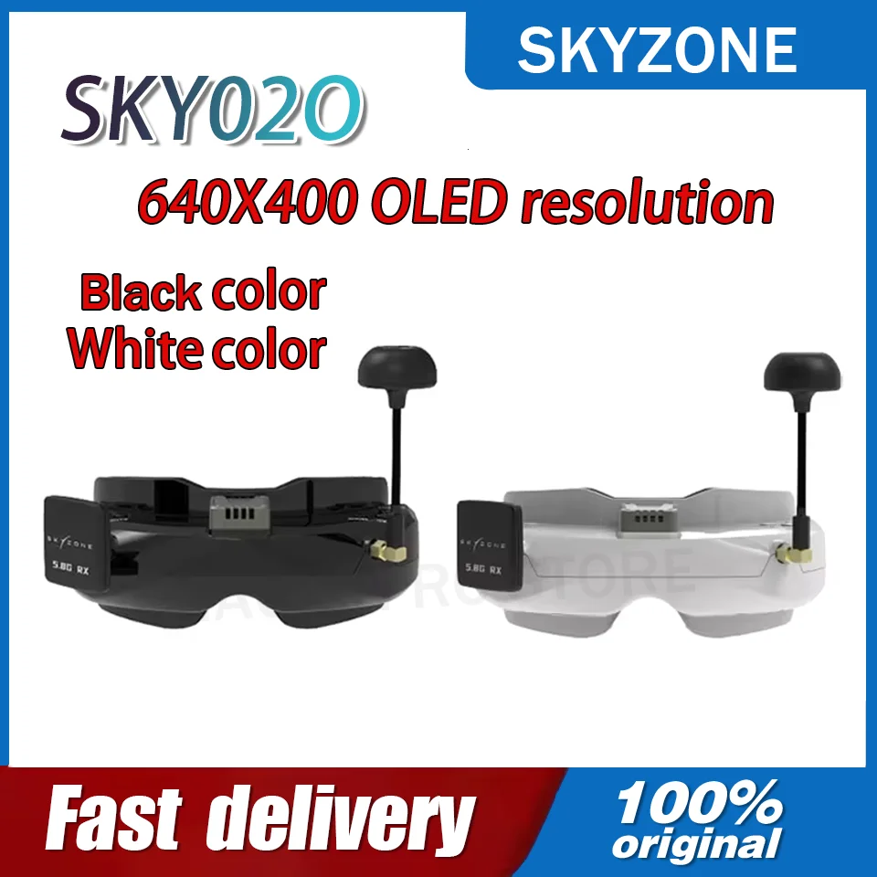 SKYZONE SKY02O OLED 5.8GHz 2S-6S FPV Goggle with Patch and Omni Antenna Built-in Headtracker DVR 640*400 for FPV Racing Drones
